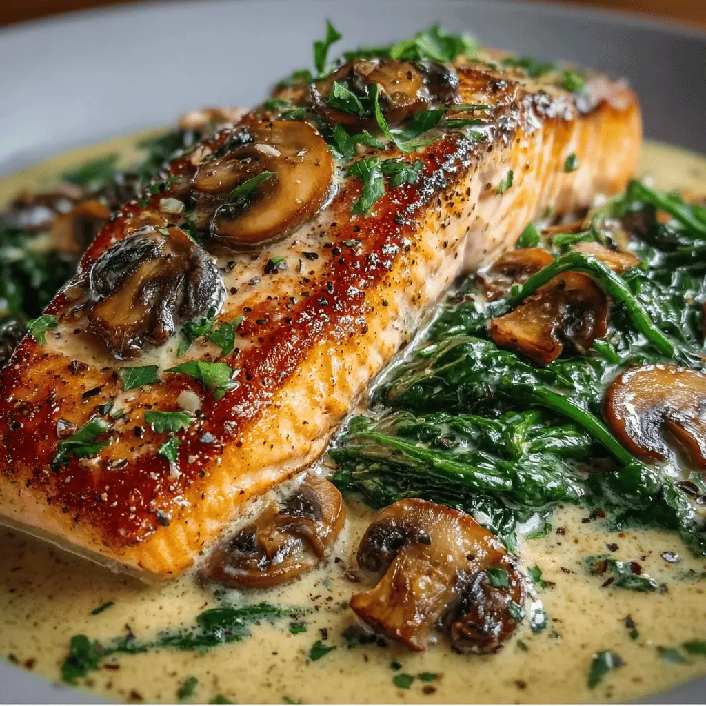 Creamy Garlic Butter Salmon with Spinach & Mushrooms
