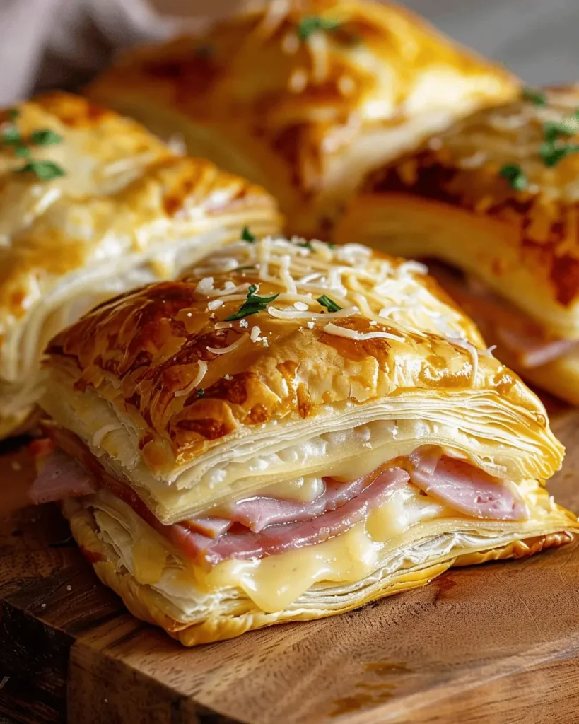 Gourmet Puff Pastry Delights with Ham, Turkey, and Double Cheese