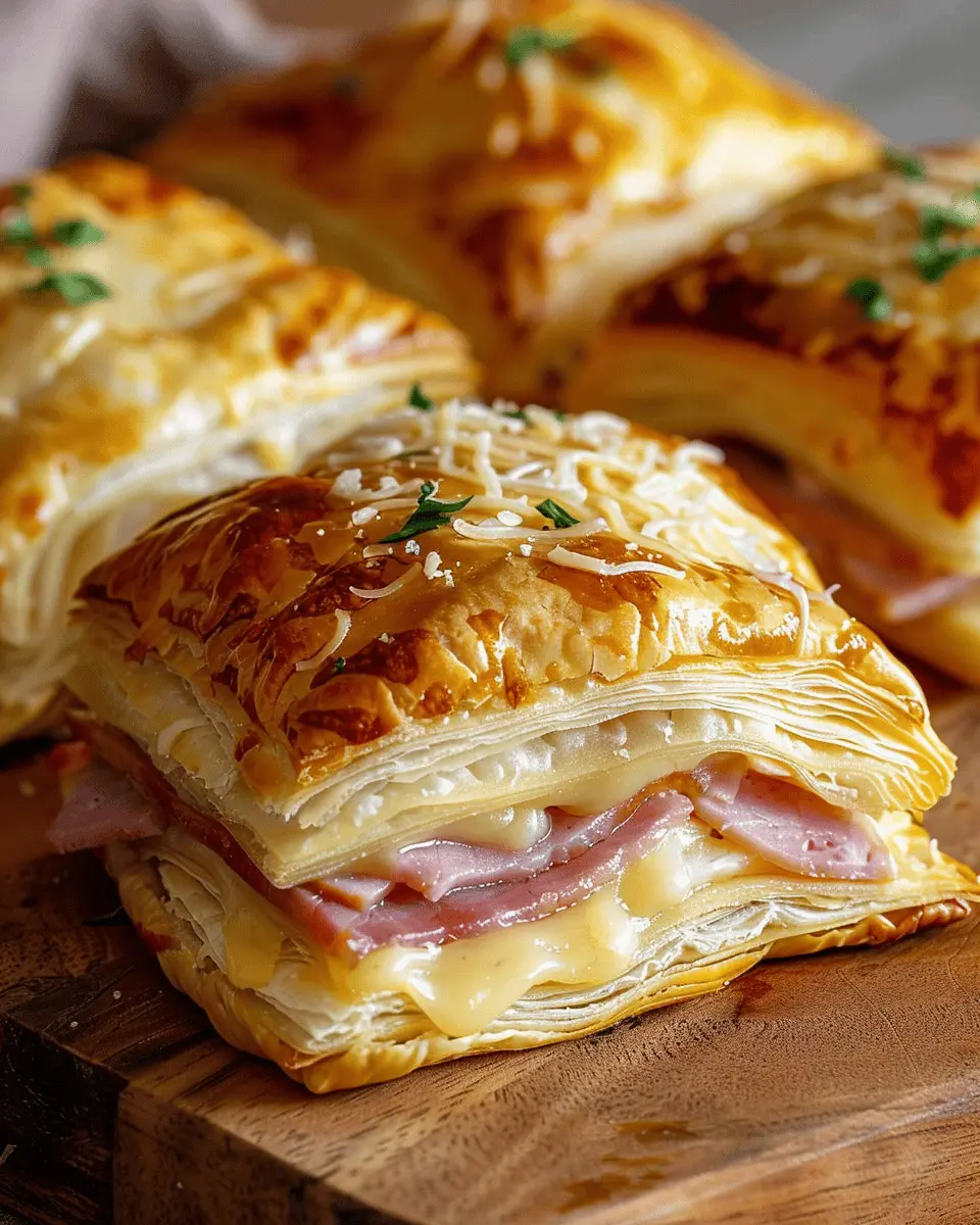 Gourmet Puff Pastry Delights with Ham, Turkey, and Double Cheese