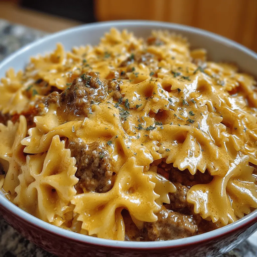 Creamy Velveeta Beef & Bowtie Pasta