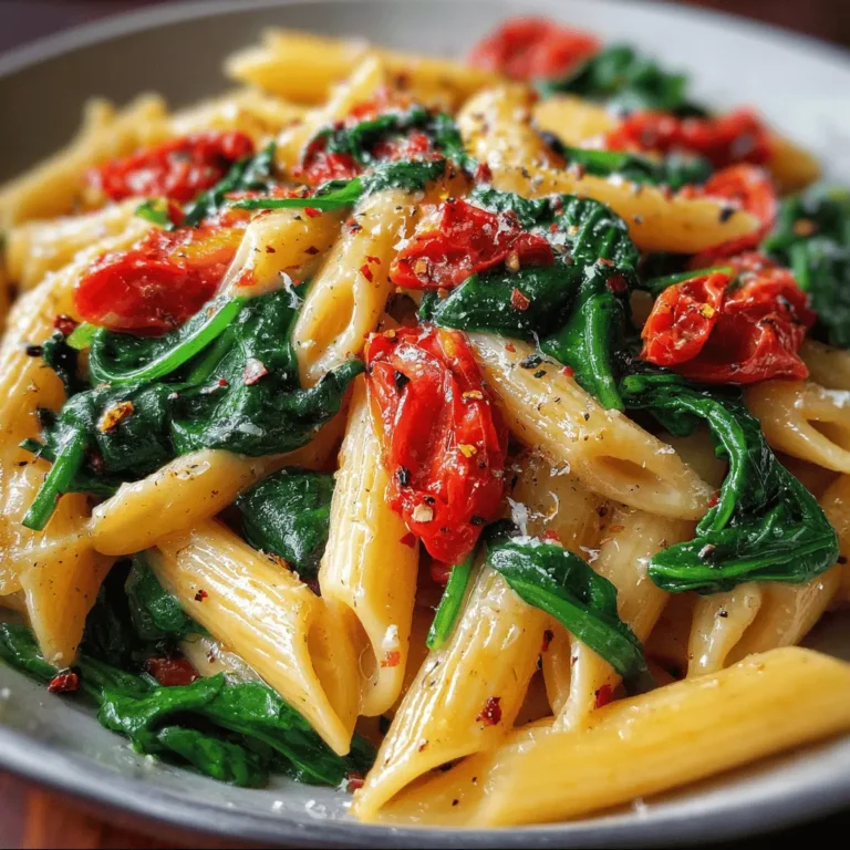 Easy Penne Pasta with Spinach & Tomato