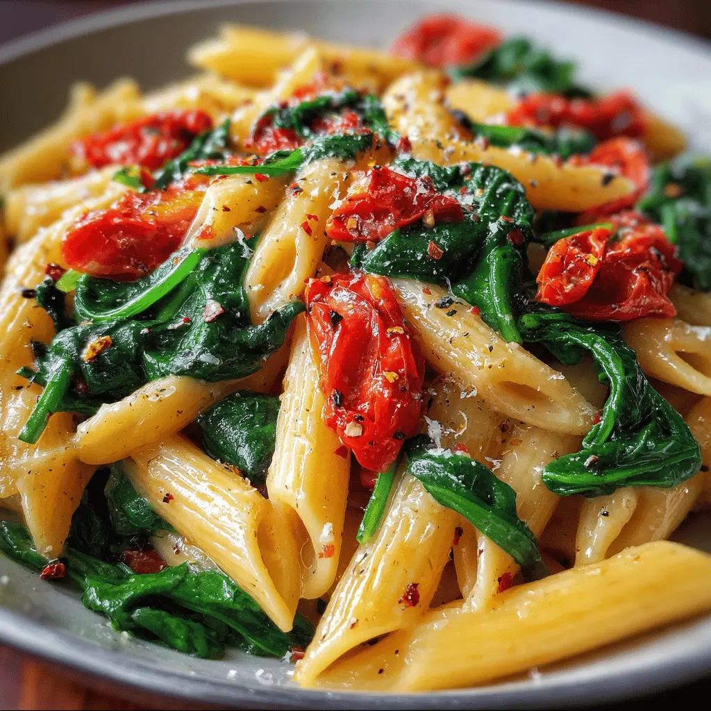 Easy Penne Pasta with Spinach & Tomato