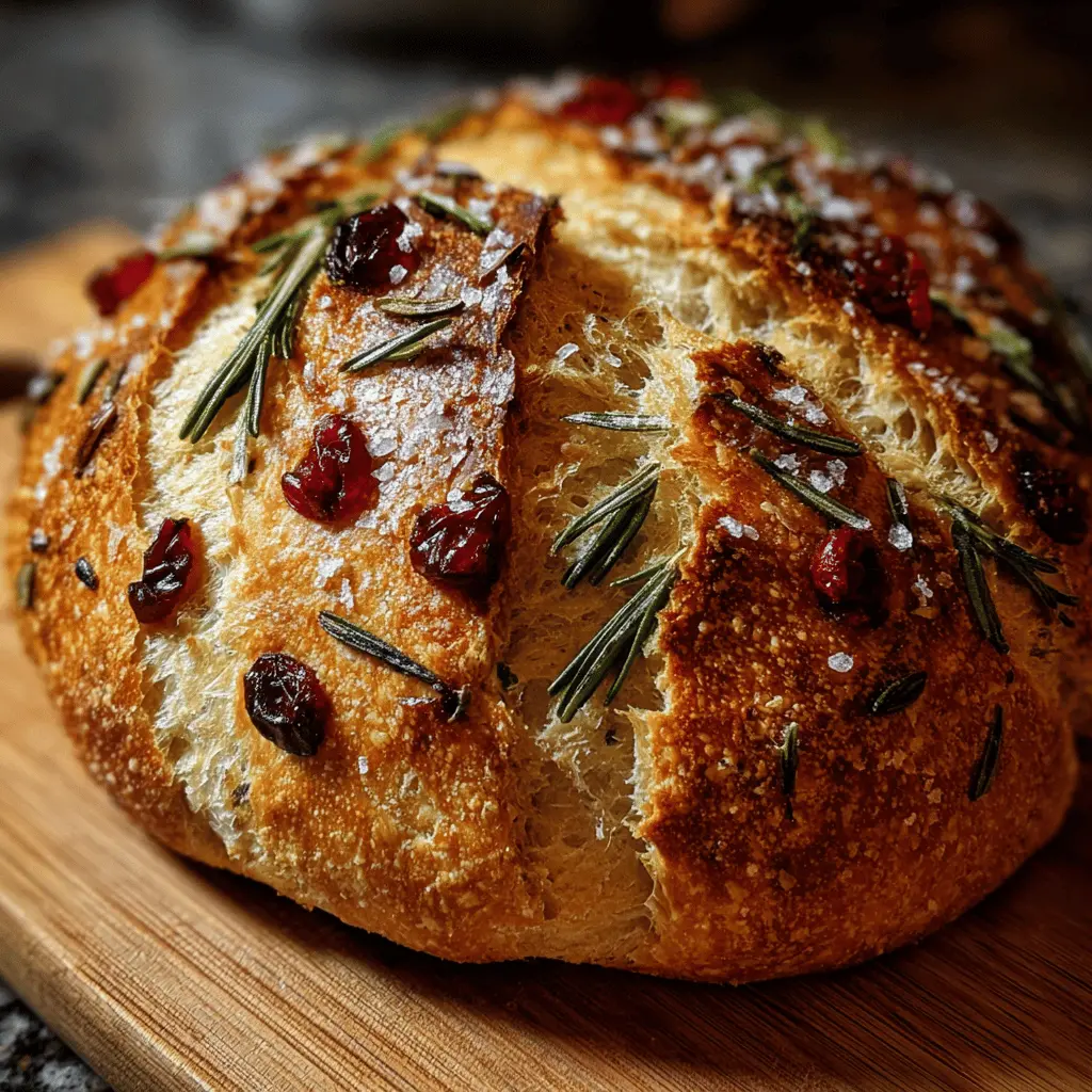 No-Knead Rosemary Cranberry Bread with Olive Oil & Sea Salt