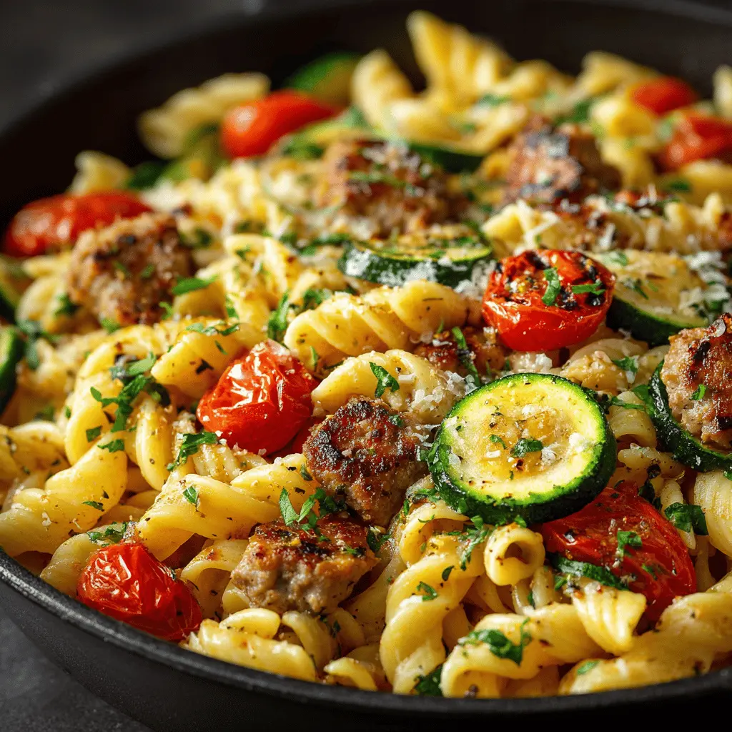 Zucchini & Tomato Chicken Sausage Pasta Skillet