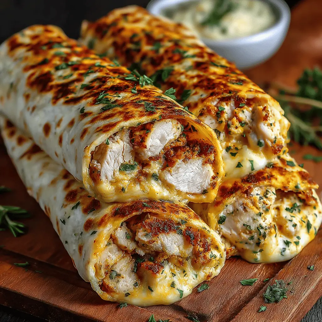 Delicious Cheesy Garlic Chicken Wraps