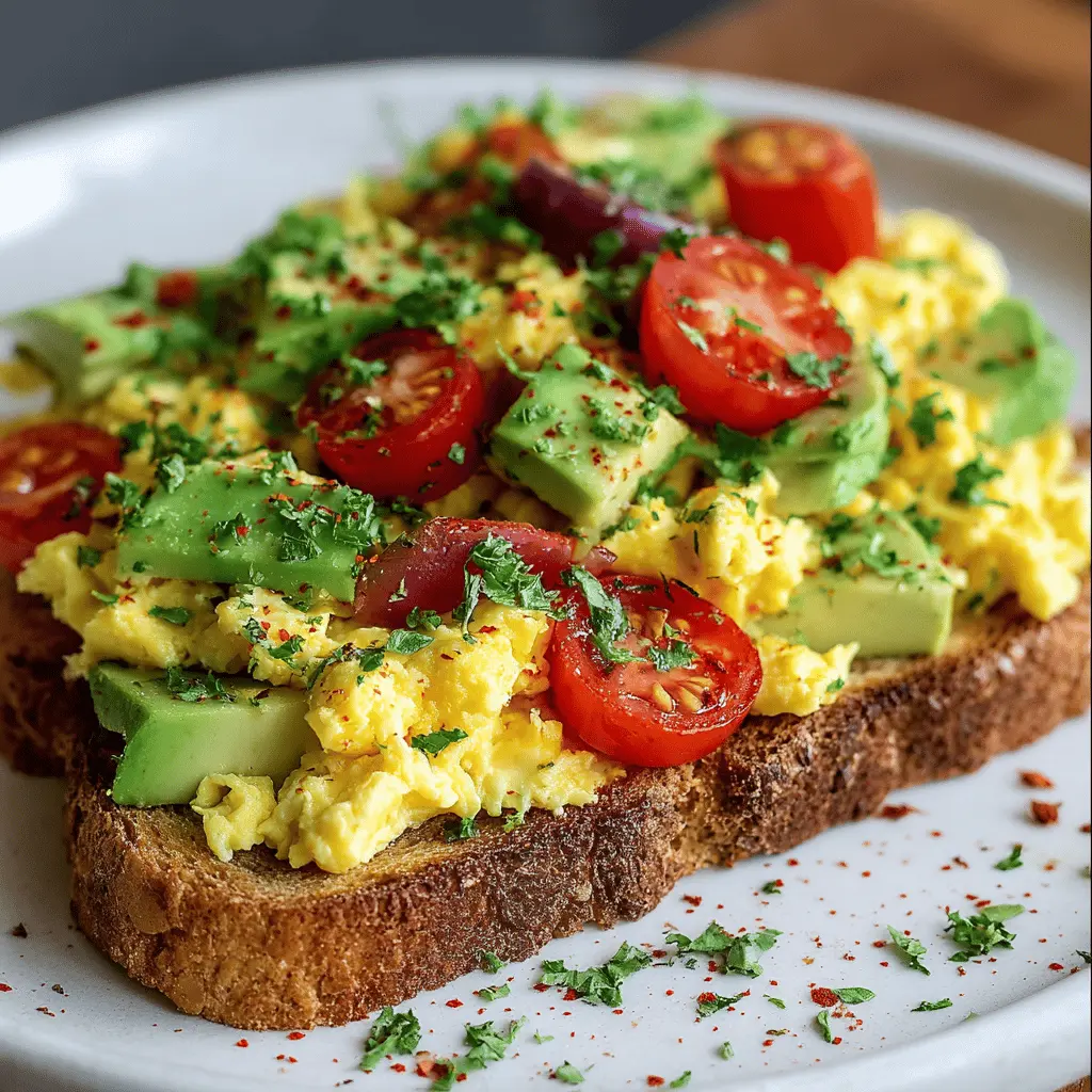 Avocado Toast with Scrambled Eggs and Veggies