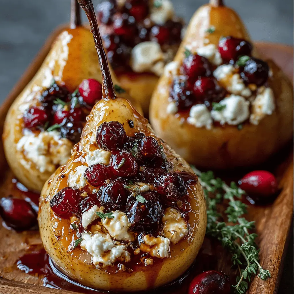 Baked Pears with Feta, Honey, and Cranberries