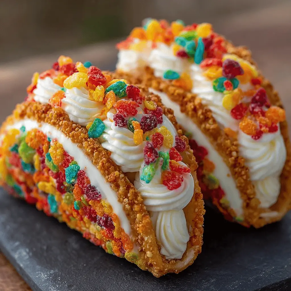 Fruity Pebbles Cheesecake Tacos
