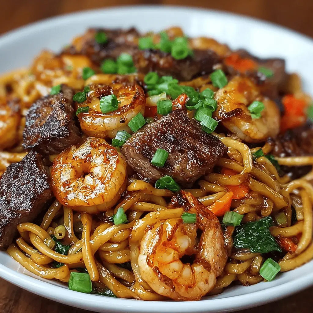 steak shrimp noodles