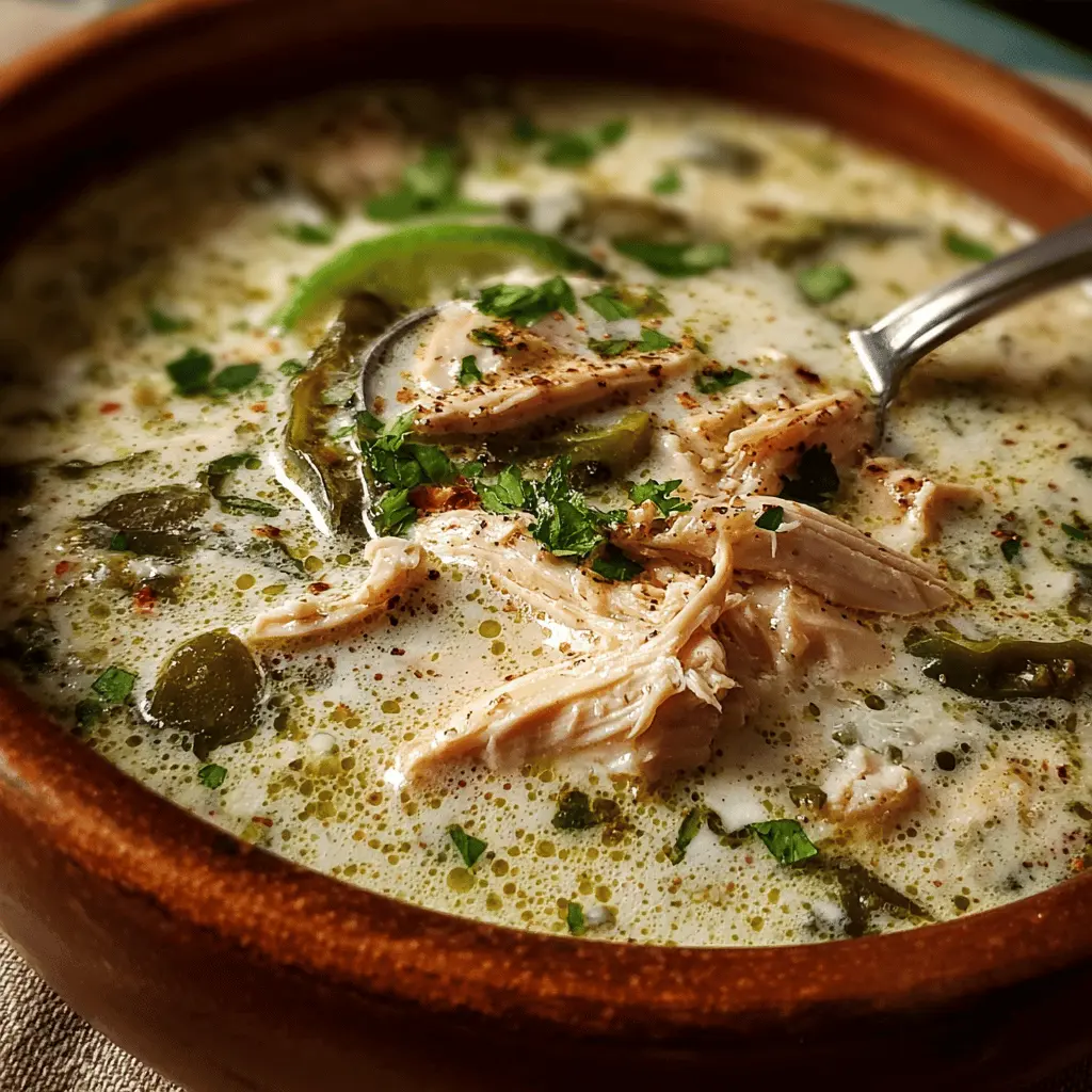 Creamy Poblano Chicken Rellenos Soup