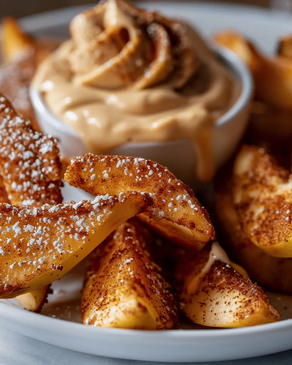 Air Fried Apple Wedges with Caramel Whipped Cream Dipping Sauce