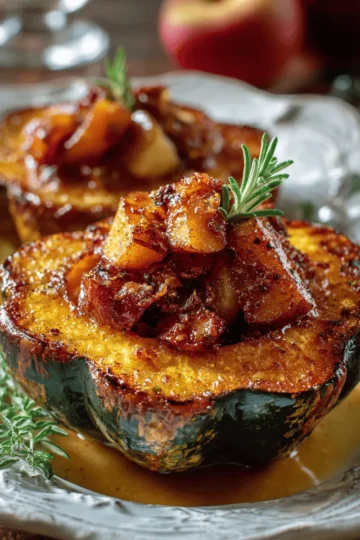 Brown-Sugar & Cinnamon Roasted Acorn Squash Stuffed with Fried Apples