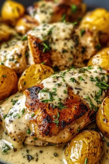 Creamy Garlic Chicken with Roasted Baby Potatoes