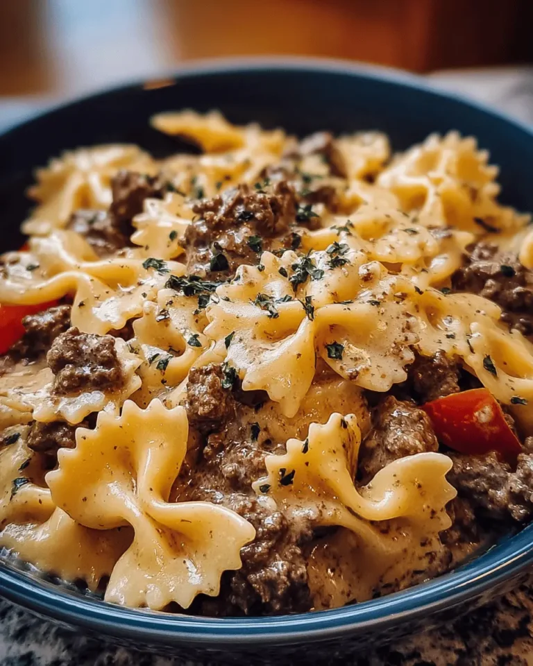 Garlic Butter Bowtie Pasta with Ground Beef