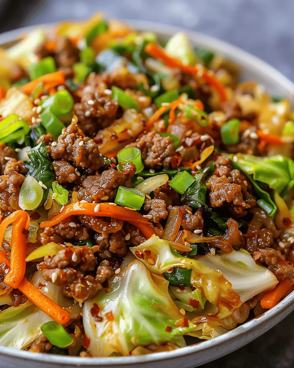 Healthy Chinese Ground Beef & Cabbage Stir Fry