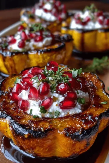 Honey-Glazed Acorn Squash with Creamy Goat Cheese and Cranberry Drizzle
