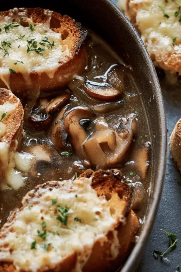 Mushroom & Caramelized Onion Soup with Cheesy Toasties