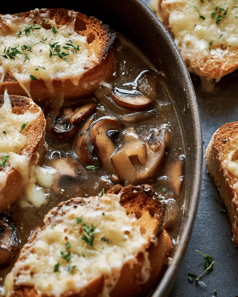 Mushroom & Caramelized Onion Soup with Cheesy Toasties