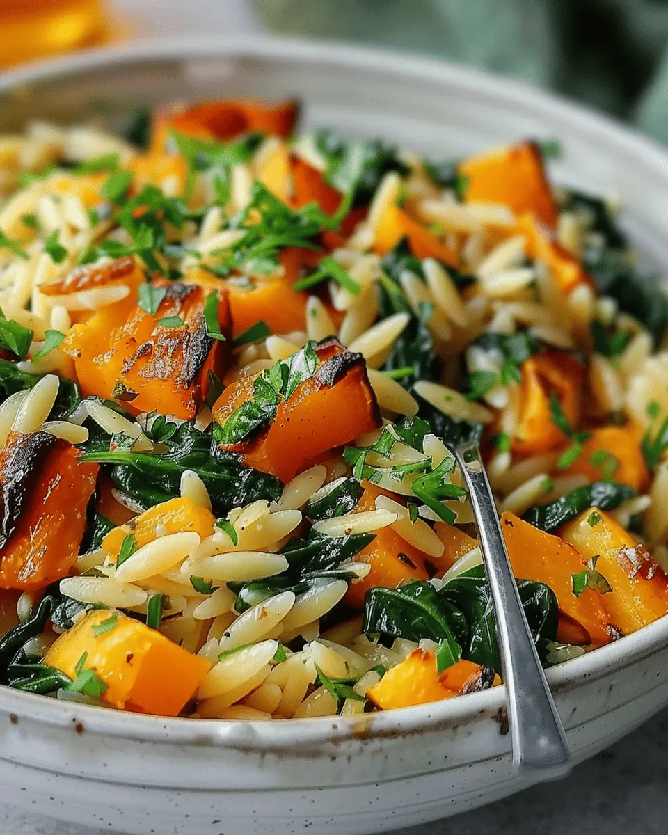 Orzo with Roasted Butternut Squash and Spinach