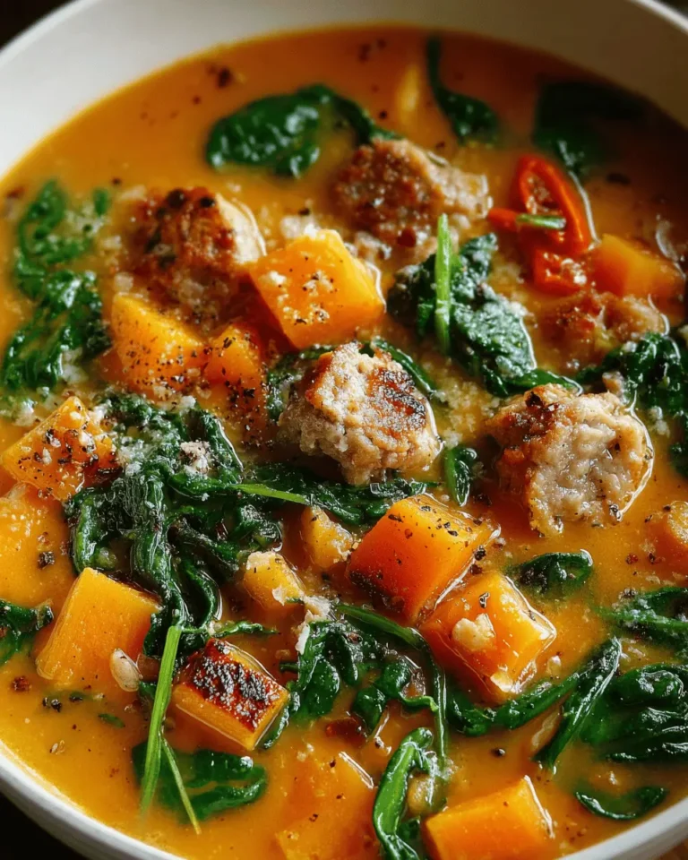 Roasted Butternut, Chicken Sausage & Spinach Soup