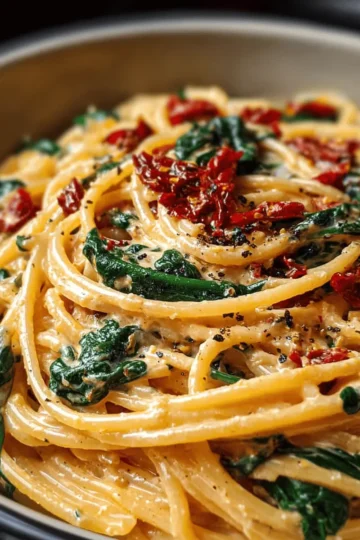 Spaghetti & Spinach with Sun-Dried Tomato Cream Sauce