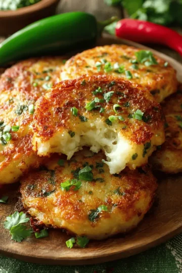 Green Chile Cheese Potato Cakes with Green Chile