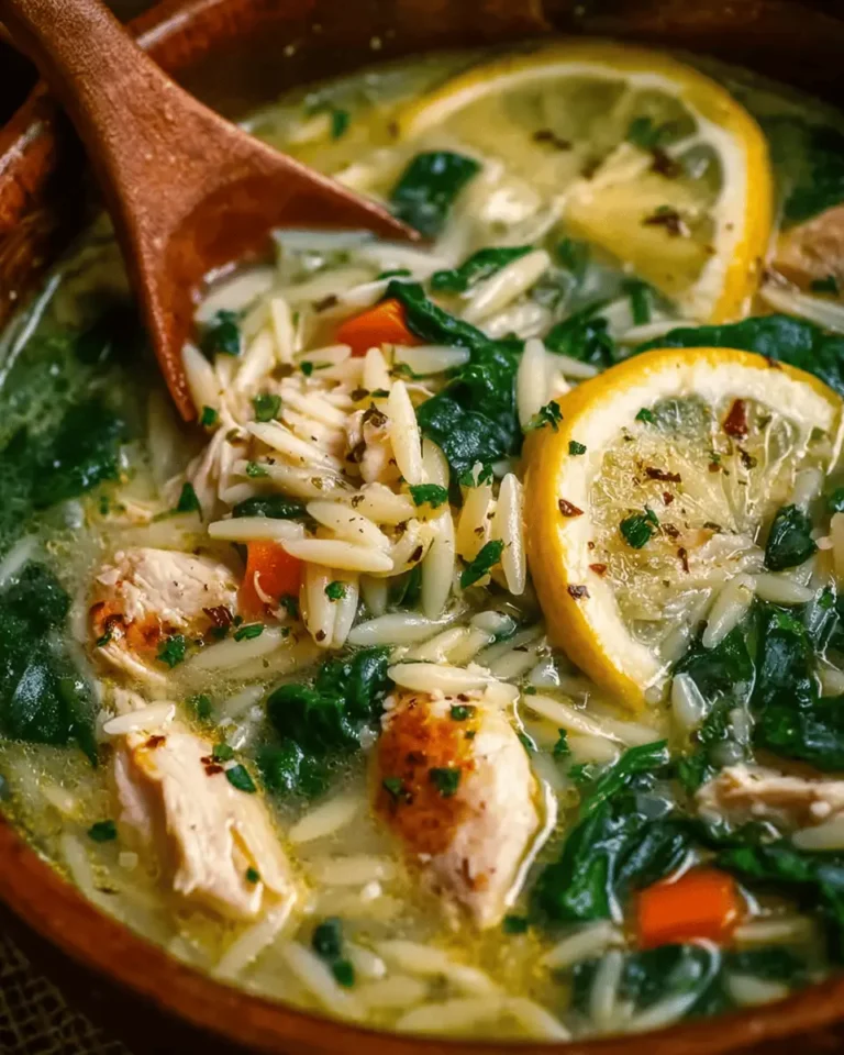 Lemon Chicken Orzo Soup with Spinach