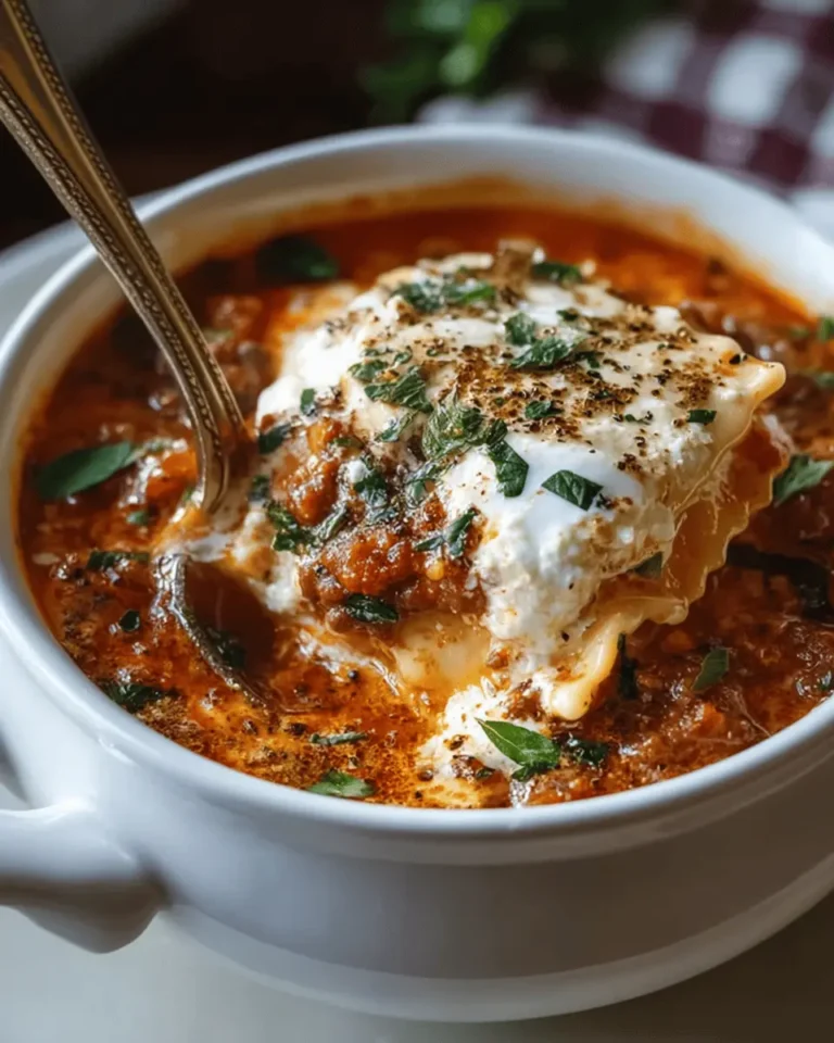 Creamy Lasagna Soup with Ricotta Topping