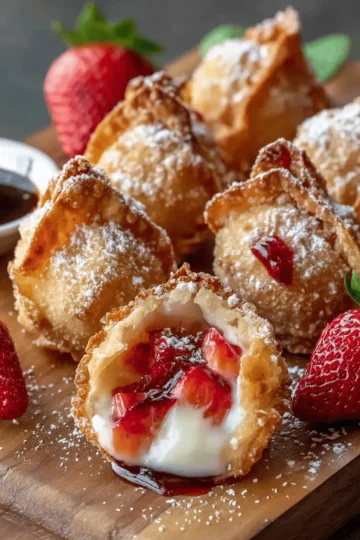 Deep-Fried Strawberry Cheesecake Stuffed Wonton Bites