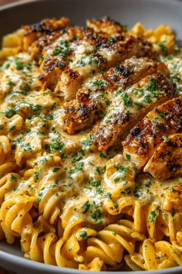 Twisted Pasta with Honey Garlic Chicken Parmesan Cream