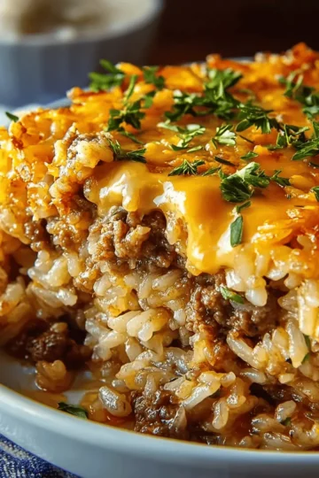 Hearty Beef and Rice Casserole with Creamy Cheddar