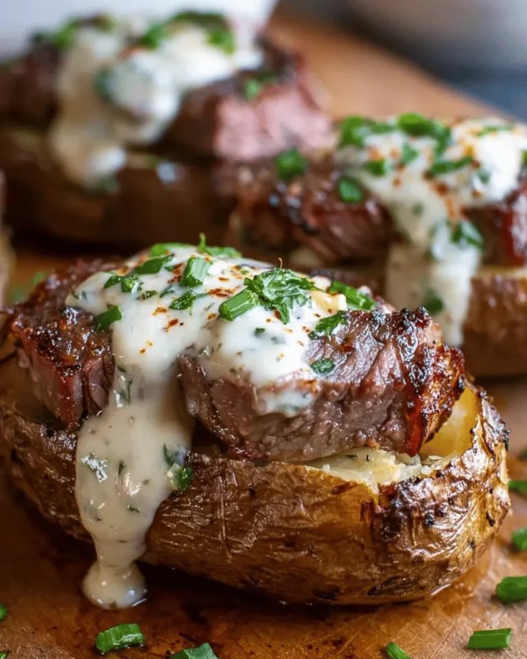 Steak-Stuffed Baked Potatoes with Creamy Parmesan Sauce