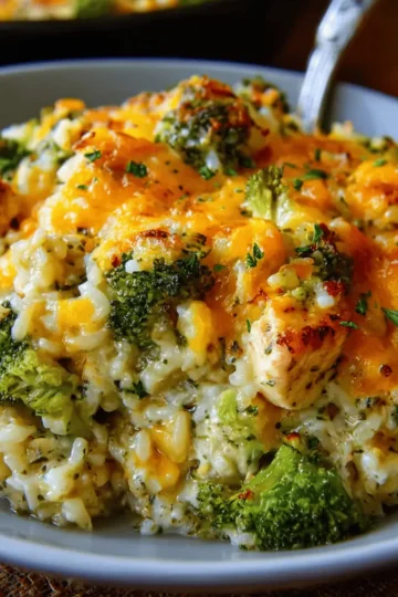 Cheesy Chicken, Rice & Broccoli Bake