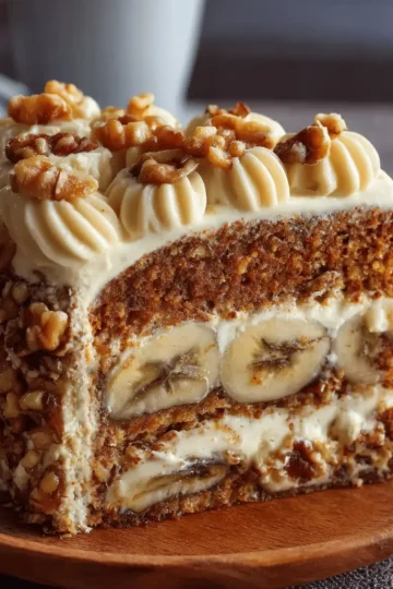 Heavenly Banana Walnut Cream Cake