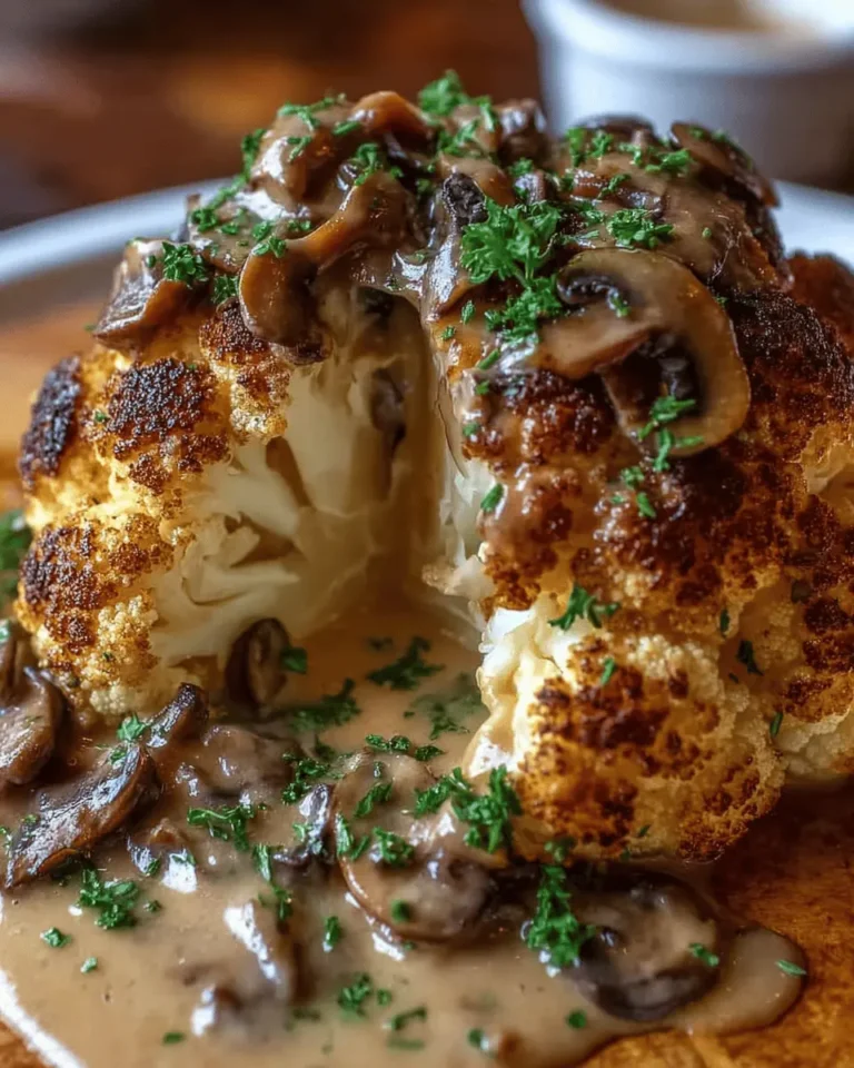 Roast Head of Cauliflower with Silky Mushroom and Gruyère Sauce