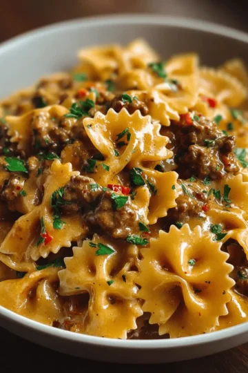 Creamy Velveeta Beef Pasta with Bowtie Noodles