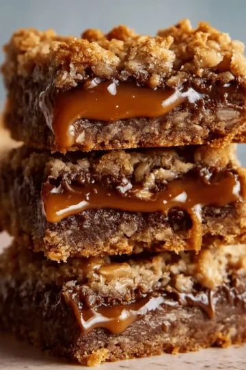 Chocolate Caramel Oatmeal Cookie Bars