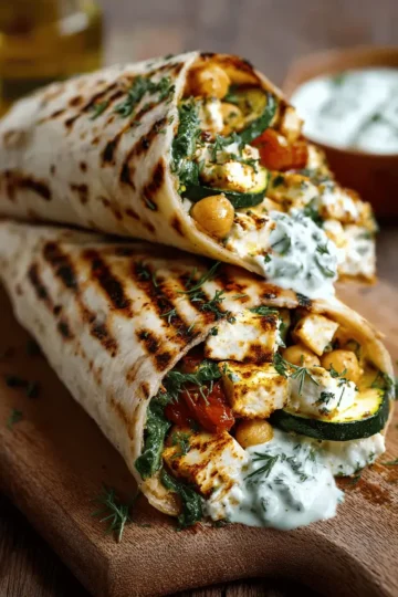Grilled Zucchini & Feta Chickpea Wrap with Herbed Yogurt