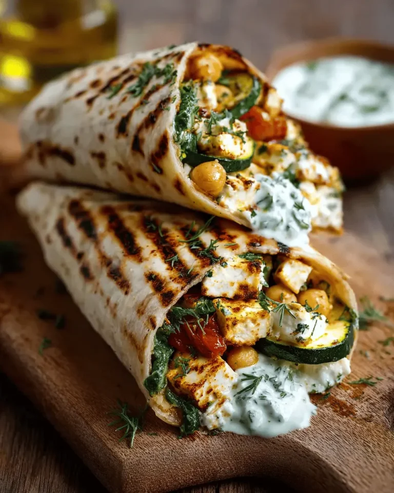 Grilled Zucchini & Feta Chickpea Wrap with Herbed Yogurt