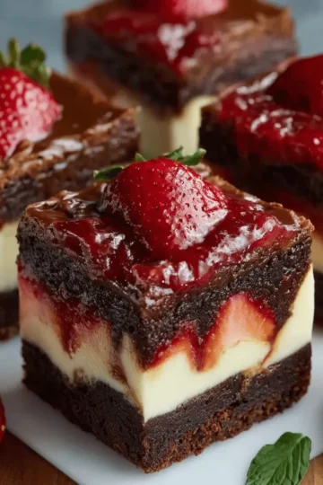 Triple‑Threat Brownie Cheesecake Strawberry Dessert