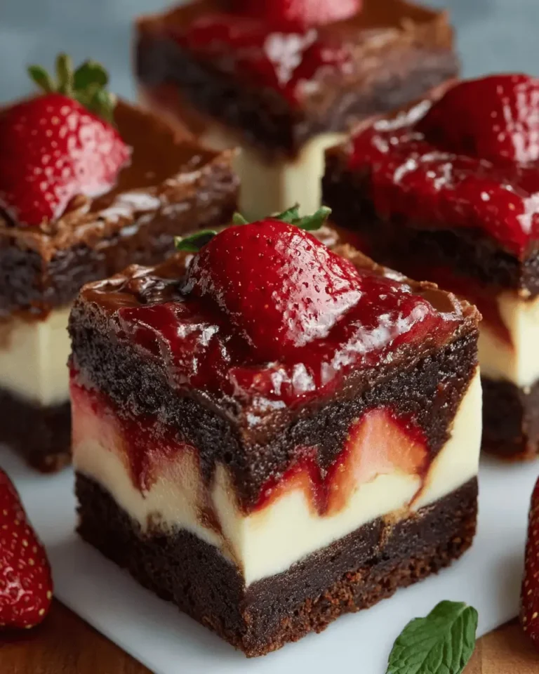 Triple‑Threat Brownie Cheesecake Strawberry Dessert