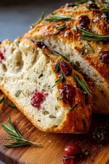 No-Knead Rosemary Cranberry Bread with Olive Oil & Sea Salt