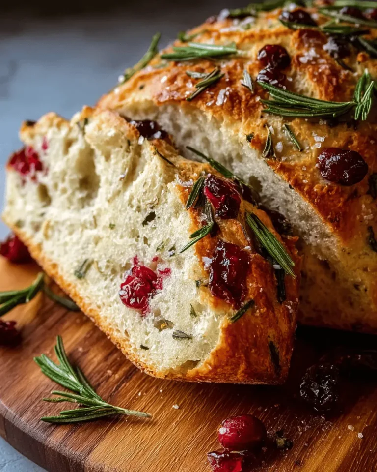 No-Knead Rosemary Cranberry Bread with Olive Oil & Sea Salt