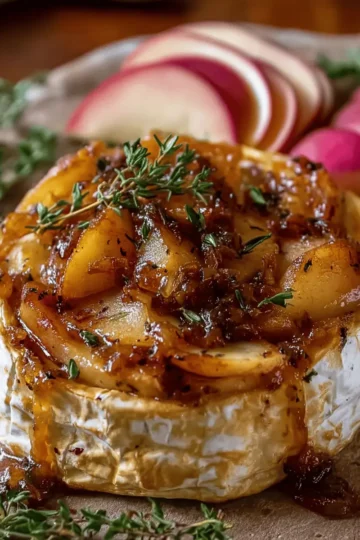 Golden Baked Brie with Caramelized Apples and Thyme