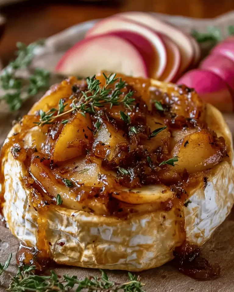 Golden Baked Brie with Caramelized Apples and Thyme