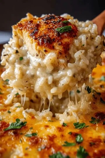 Creamy Chicken and Rice Casserole with Italian Herbs and Colby Jack Cheese