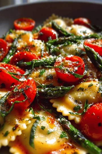 Ravioli with Tomatoes, Asparagus, Garlic, and Herbs