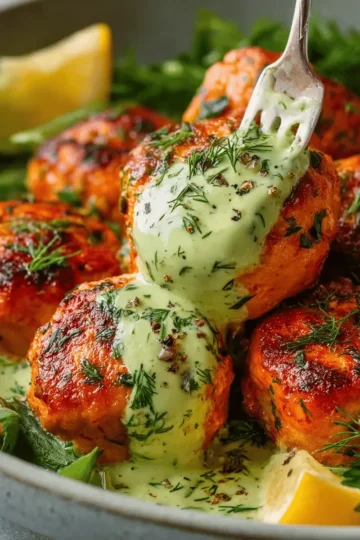 Baked Salmon Meatballs with Creamy Avocado Sauce
