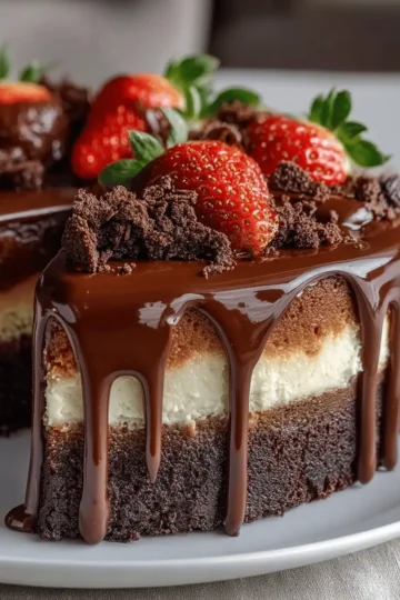 Chocolate Cheesecake Filled and Ganache-Topped Cake