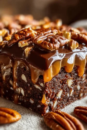 Turtle Texas Sheet Cake with Fudge, Caramel & Pecans